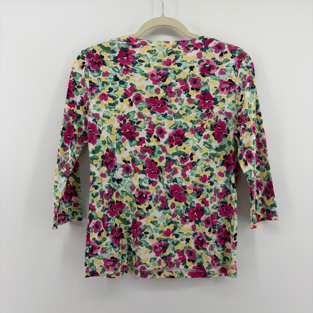 Karen Scott Womens Multicolor Floral Print 3/4 Sleeve Henley Top Size Petite S - Picture 2 of 6